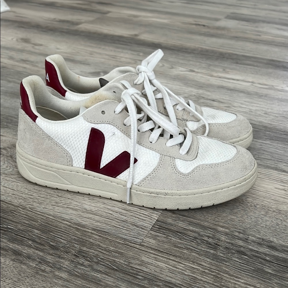 Veja Off-White and Burgundy Sneakers